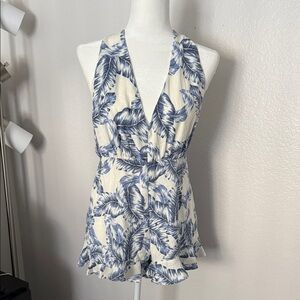 Francesca's Collections Blue and White Tropical Romper